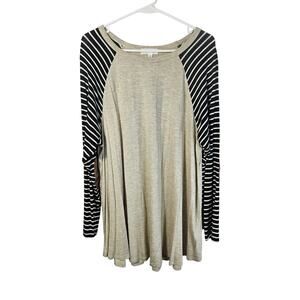 Hailey & Co Womens Long Sleeve TShirt Oatmeal Black White Stripe 2X Made‎ n USA